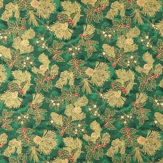 Holiday Flourish Holiday - Holly Green Metallic Yardage