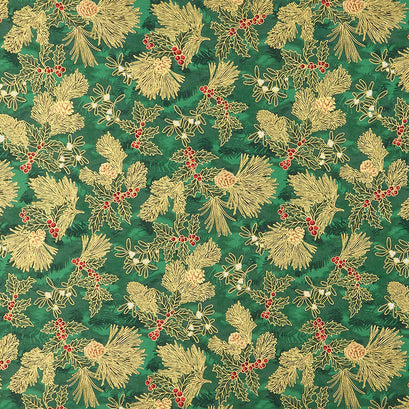 Holiday Flourish Holiday - Holly Green Metallic Yardage