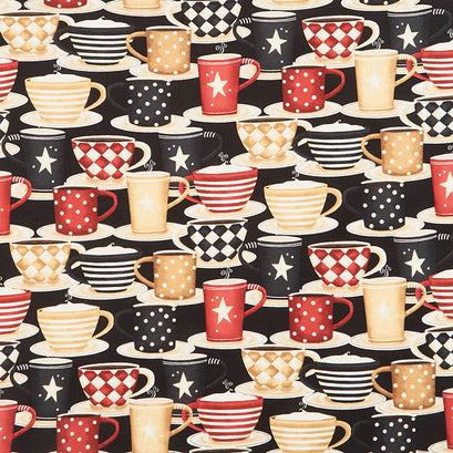 Coffee Always - Packed Cups Black Yardage