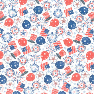 Fired Up - Tossed Fourth of July Items White Yardage