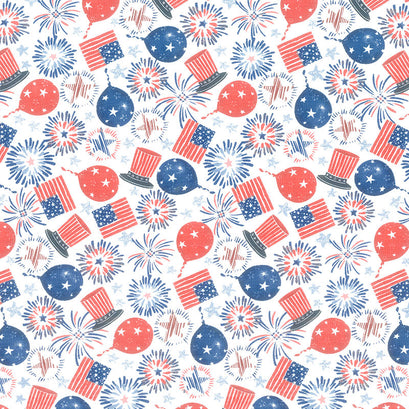 Fired Up - Tossed Fourth of July Items White Yardage