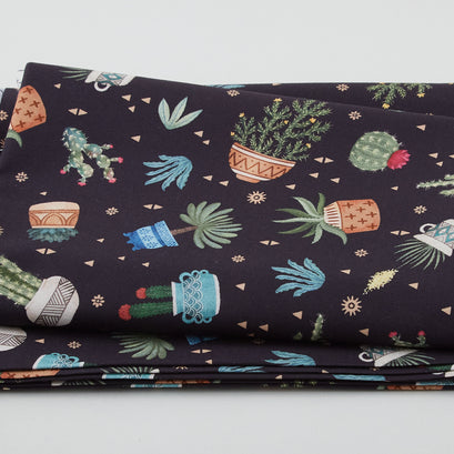 Adobe Canyon - Cactus Plants Black 2 Yard Cut