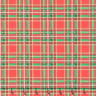 Deck The Halls - Metallic Holiday Plaid Red Metallic Yardage