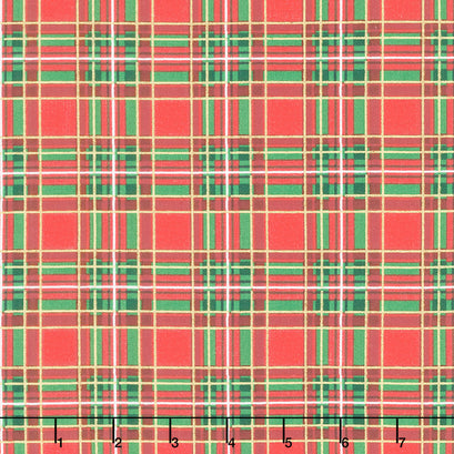 Deck The Halls - Metallic Holiday Plaid Red Metallic Yardage