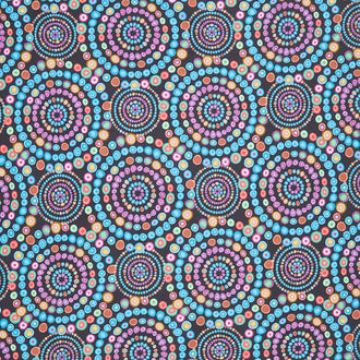 In Motion Small Circle Spiral - Black Multi Yardage