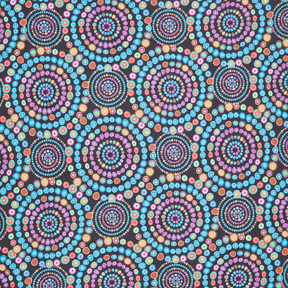 In Motion Small Circle Spiral - Black Multi Yardage