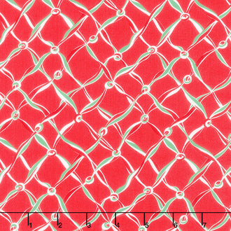 Reindeer Games - Criss Cross Ribbon Poinsettia Red Yardage