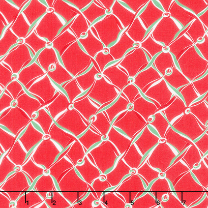 Reindeer Games - Criss Cross Ribbon Poinsettia Red Yardage
