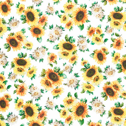Sunflower Festival - Blooming Sunflowers White Yardage