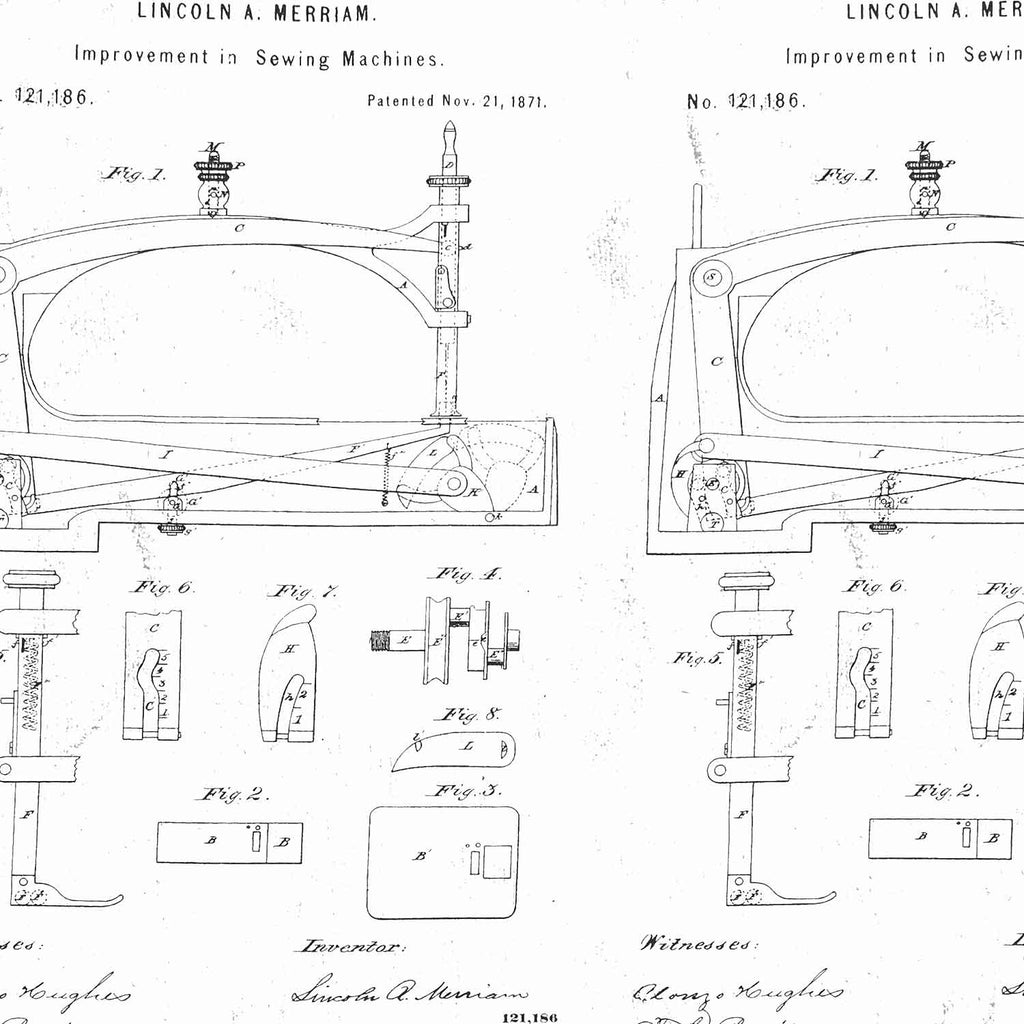 Sew Journal - Sewing Machine Patent White Yardage Primary Image