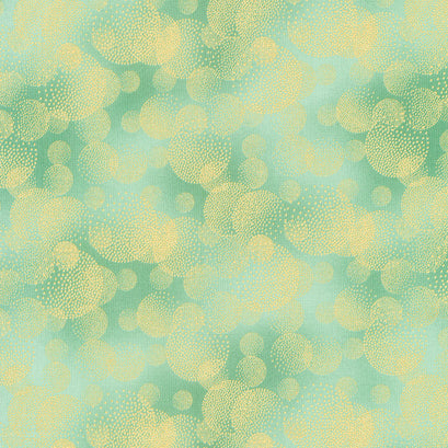 Majestic - Dotted Circle Textures Green Metallic Yardage