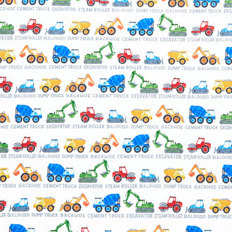 Build Your Own World - Mini Vehicle Stripe White Multi Yardage