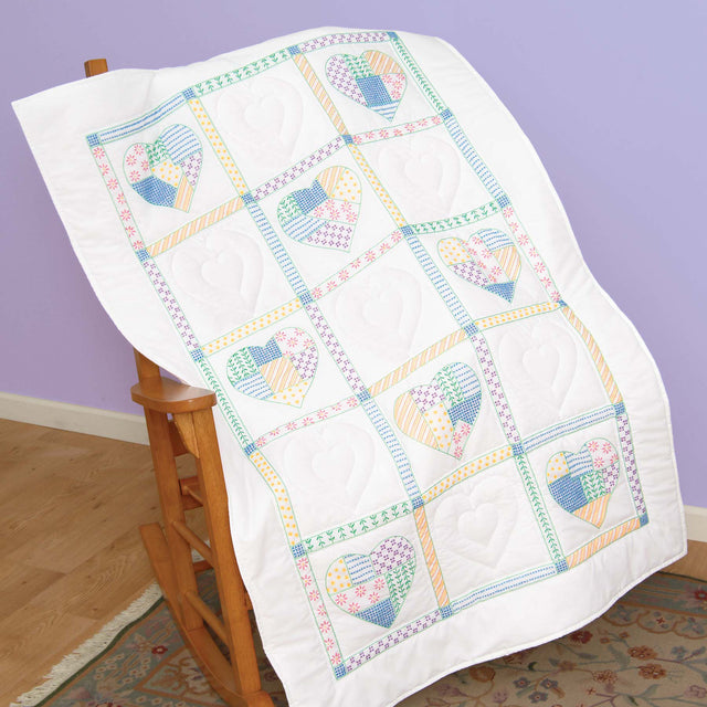 Patchwork Hearts Embroidery Lap Quilt Top Primary Image