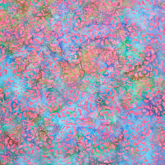 Tropical Oasis Batiks - Peonies Multi Blue Green Yardage