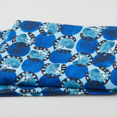 Madagascar Adventure - Curled Up Lemurs Blue 2 Yard Cut