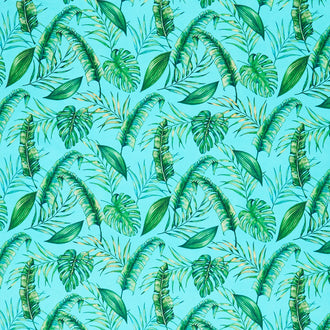 Tropical Paradise - Tropical Leaves Turquoise Yardage