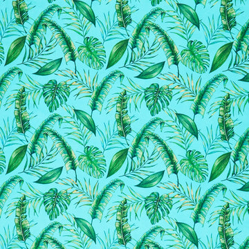 Tropical Paradise - FlamingosTropical Leaves Turquoise Yardage Primary Image