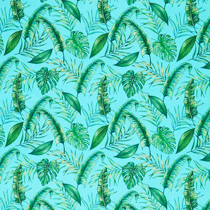 Tropical Paradise - Tropical Leaves Turquoise Yardage