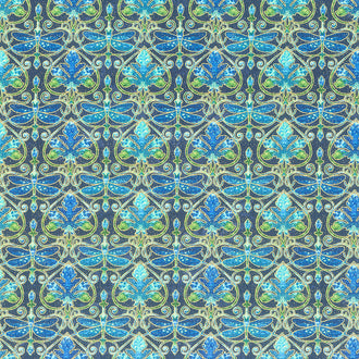 Luminosity - Dragonfly Damask Navy Multi Metallic Yardage