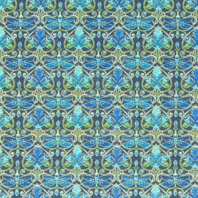 Luminosity - Dragonfly Damask Navy Multi Metallic Yardage