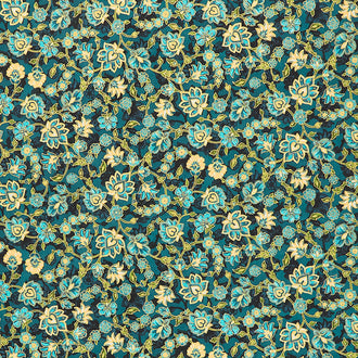 Jeweled Leaves - Floral Teal Metallic Yardage