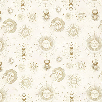 The Sun, the Moon, and the Stars! - Astrology Toile Cream Yardage