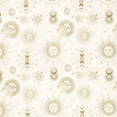The Sun, the Moon, and the Stars! - Astrology Toile Cream Yardage