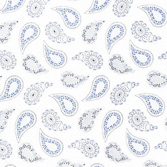 Indigo Splash - Paisley and Dots White Yardage
