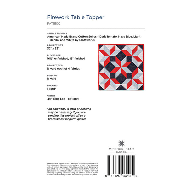 Firework Table Topper Pattern by Missouri Star