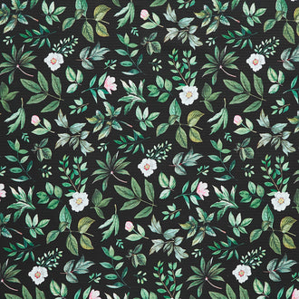 Blush - Leaf Toss Black Green Yardage