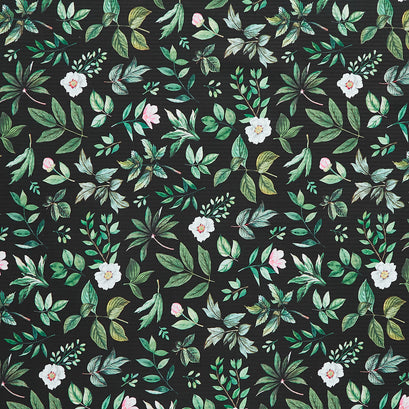 Blush - Leaf Toss Black Green Yardage