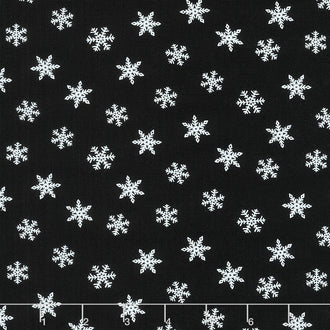 Holly Berry Tree Farm - Tossed Snowflakes Charcoal Black Yardage