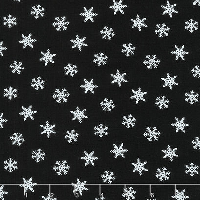 Holly Berry Tree Farm - Tossed Snowflakes Charcoal Black Yardage