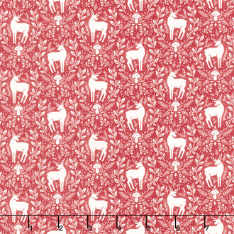 Yuletide Forest - Deer Damask Red Yardage