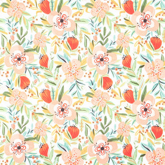 Farm Fresh - Garden Blooms White Yardage