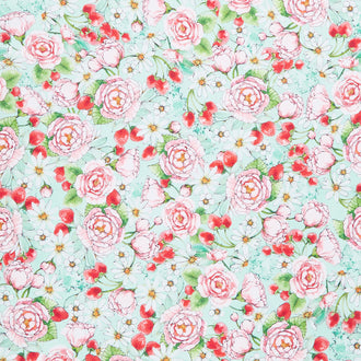 Strawberry Season - Floral Seafoam Yardage