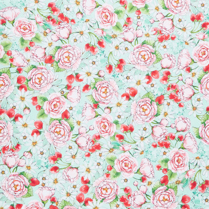 Strawberry Season - Floral Seafoam Yardage