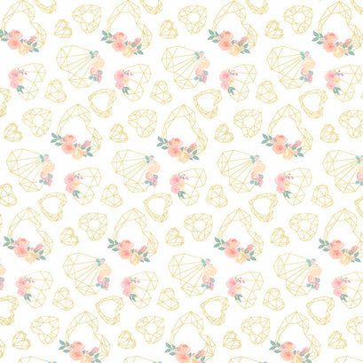 At First Sight - Hearts Cream Metallic Yardage