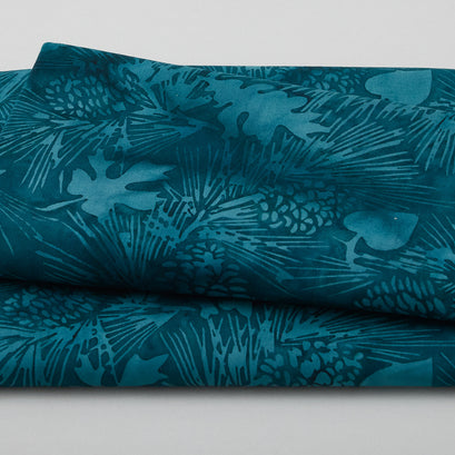 Winter's Foliage Batiks - Pine Leaves Cone Teal Ravine 2 Yard Cut