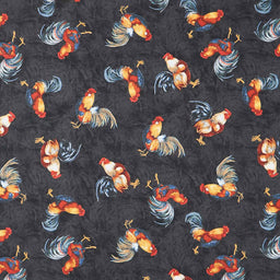 Garden Gate Roosters - Chicken All Over Black Yardage Primary Image