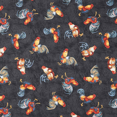 Garden Gate Roosters - Chicken All Over Black Yardage