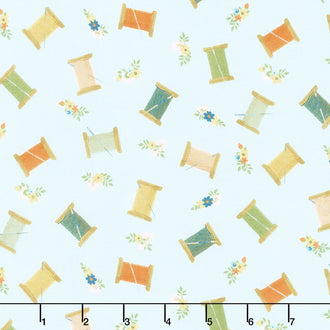 Sew Much Fun - Thread Spools Sky Yardage