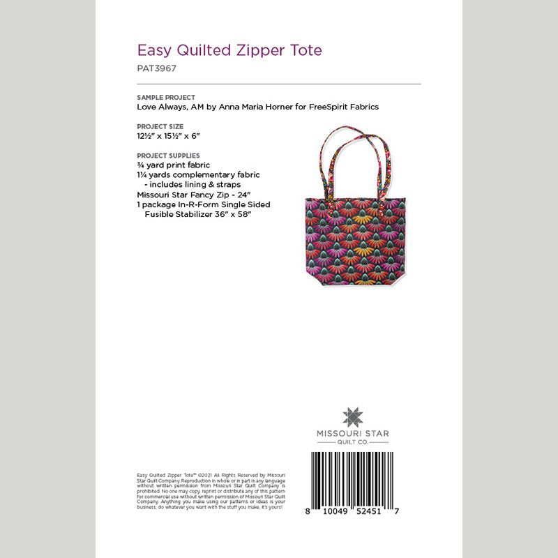 Digital Download - Easy Quilted Zipper Tote Pattern by Missouri Star Alternative View #1