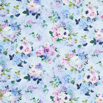 Love Letter - Tossed Floral Bouquet Blue Yardage