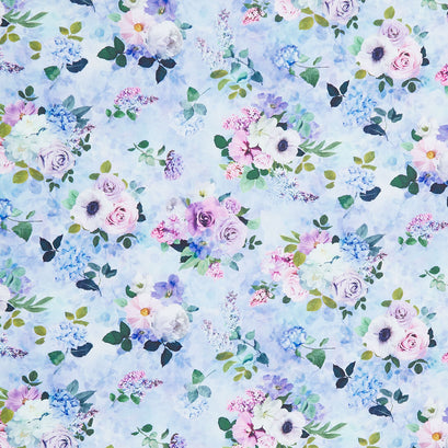 Love Letter - Tossed Floral Bouquet Blue Yardage