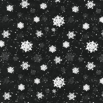Medley in Red - Snowflakes Black Yardage
