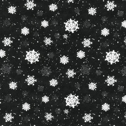 Medley in Red - Snowflakes Black Yardage