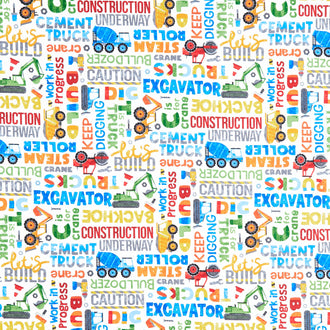 Build Your Own World - Words White Multi Yardage