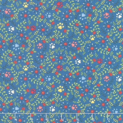 Hat on a Cat - Pawprint Floral Navy Yardage