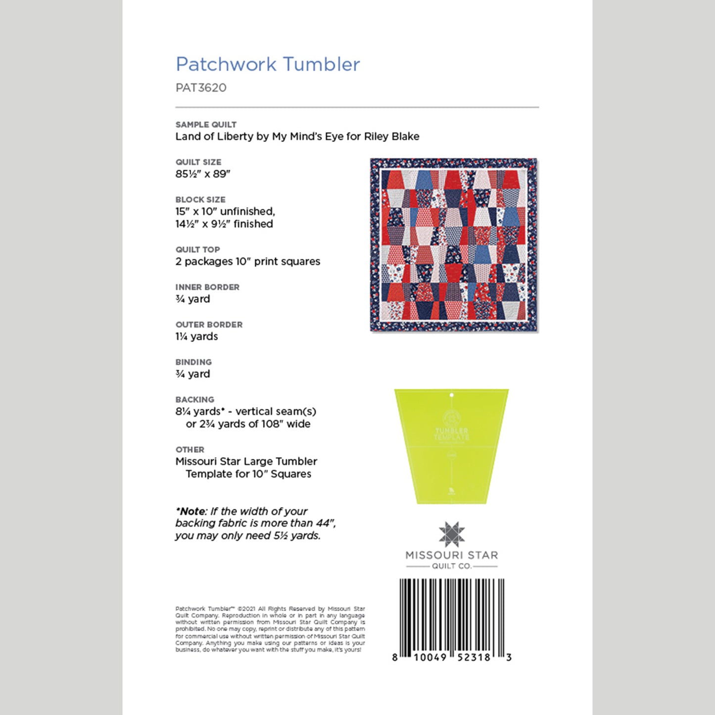 Digital Download - Patchwork Tumbler Quilt Pattern by Missouri Star Alternative View #1